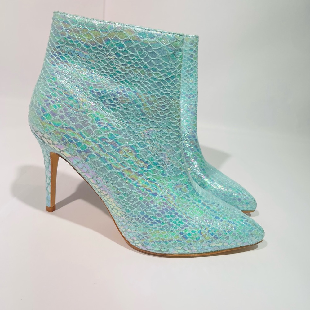 Aqua Iridescent Ankle Boots
